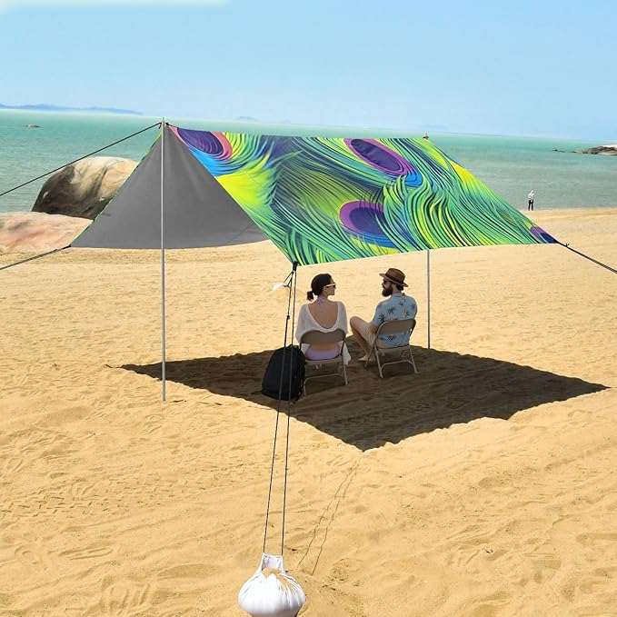 Peacock FeatherCamping Sun Shelters 9.2 x 10.5 FT Beach Canopy Tent Sun Shade with Carrying Bag for Camping Trips Fishing Backyard Fun or Picnics 21341756