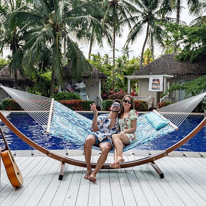 Lazy Daze Hammocks 12FT Quilted Fabric Hammock with Soft Pillow Double 2 Person Tree Hammock with Spreader Bar for Outdoor Outside Patio Garden Yard Pool Beach 450lbs Capacity