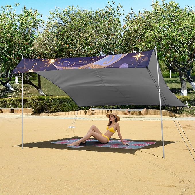 Bolaz Beach Canopy Tent Sun Shade9'×10.5' Large Family Beach Shade UPF50+- Outdoor Shade for Camping Trips FishingMoon Gem Leaves