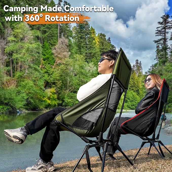Upgraded 360° Swivel Camping Chair for Adults Portable Folding Chair with Cup Holder Lightweight Compact Backpack Outdoor Chair for Travel Fishing Hiking and Beach