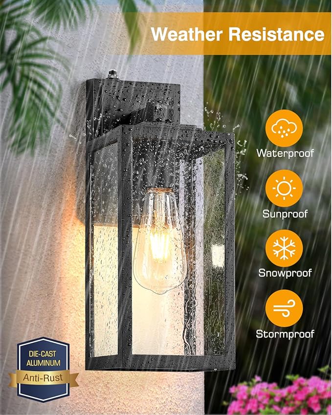 VIANIS Large 2 Pack Outdoor Wall Lights Dusk to Dawn Black Exterior Garage Lighting Fixture Wall Mount Sconces Modern Front Porch Lanterns Outside Lights for House Waterproof Coach Lights Outdoor