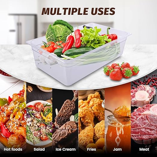 6-Pack 4-Inch Deep Clear Polycarbonate Food Pans - Half Size Commercial Hotel Pans (12.8 x 10.4) 6.7 Qt Capacity NSF Certified for Restaurants Hotels &amp Catering