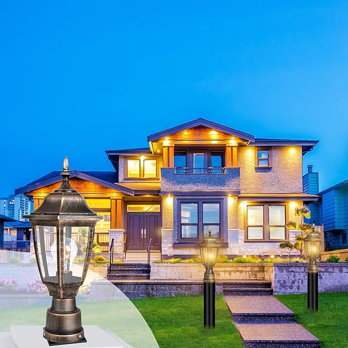 FUDESY Outdoor Post Lights Electric Exterior Lamp Post Light Fixture with Pier Mount Base LED Bulb Included Anti Corrosion Plastic Materials 2-Pack Pole Lanterns for Garden Patio Pathway