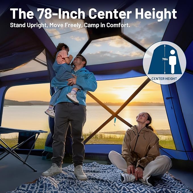 TIMBER RIDGE 4/6/8 Person Instant Pop Up Cabin Tent Easy 60 Second Setup Weather Resistant Camping Family Hub Tent with Rain Fly and Carry Bag for Outdoor Camping &amp Overlanding