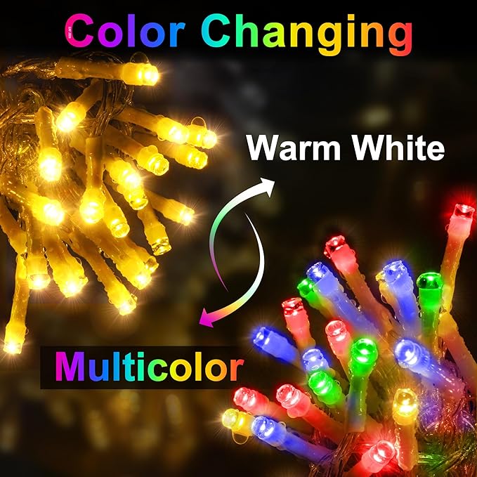 KNONEW Christmas Lights Outdoor Color Changing 400 LED 33ft 11 Modes Curtain Fairy String Light with 75 Drops Clear Wire LED Lights for Wedding Party Holiday Christmas (Warm White to Multicolor)