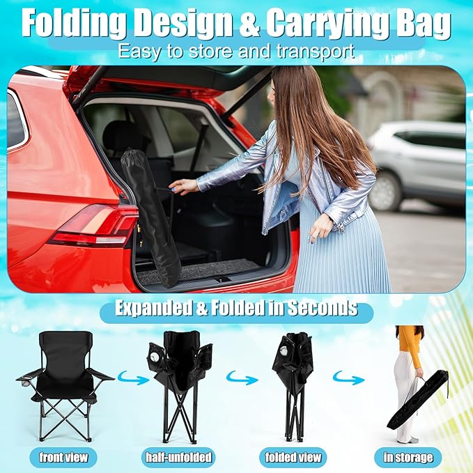 1 Set Beach Chair with Umbrella Foldable Camping Chair Fold up Umbrella with Universal Clamp Large Portable for Outdoors Fishing Camping Hiking Travel Picnic Beach(BlackBlueWhiteStriped)