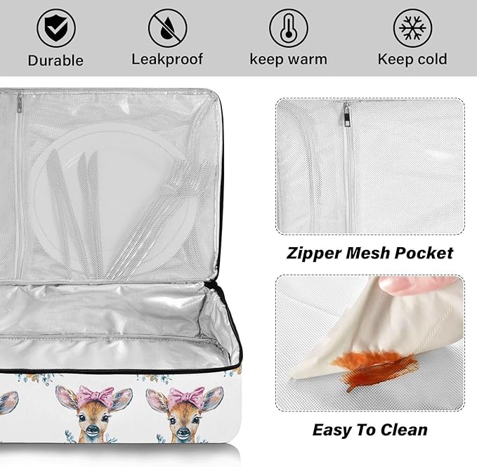 Casserole Carrier Watercolor Deer FaceInsulated Casserole Carrier for Hot or Cold Food Thermal Lunch Tote for Potluck Parties Picnic Beach Fits 9 x 13 Inches Baking Dish