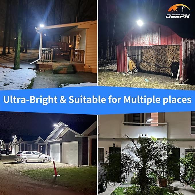 Solar Lights Outdoor IP66 Waterproof Street Lights Outdoor 6500K Dusk to Dawn Solar Security Flood Lights Motion Sensor with Remote Control for Yard Entryway Garage Porch 4 Pack