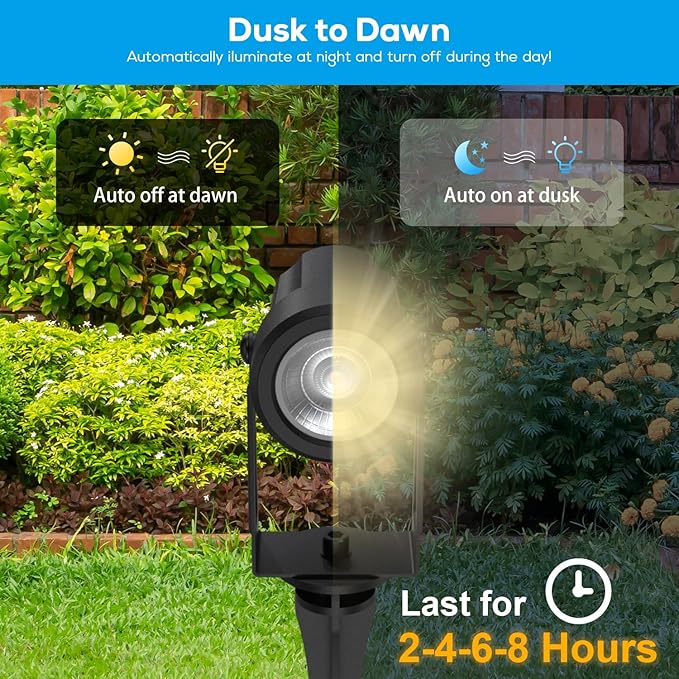 ZYAN Landscape Spotlights with Sensor 5 Lighting Modes for Brightness Adjustment Dimmable Timer Auto On Off Low Voltage Outdoor IP65 Waterproof for Patio Yard Garden Pathway Warm White (4 Pack)