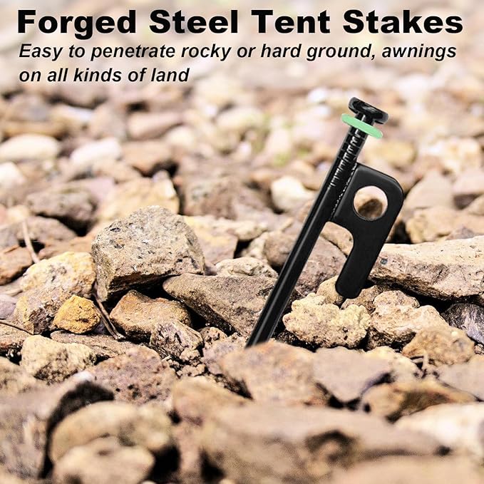 32Pcs Tent Stakes 12in Heavy Duty Tent Stakes with Storage Pouch Forged Steel Tent Sakes Metal Metal Stakes for Tent Used on Grassland Snowfield Dessert(32Pcs 12in Diameter 1/4)