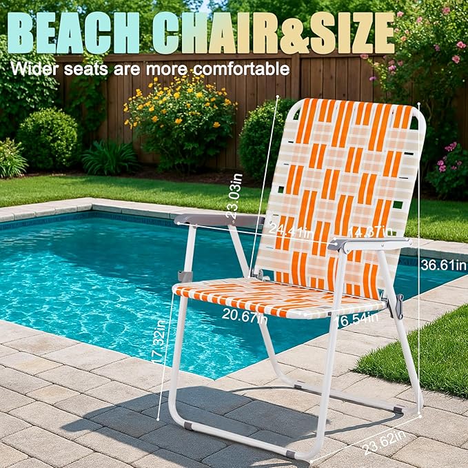 Outvita Webbed Lawn Chairs Set of 2 Foldable Metal Patio Chairs Stable Steel Outdoor Chair for Camping Fishing Beach Poolside Backyard and BBQ