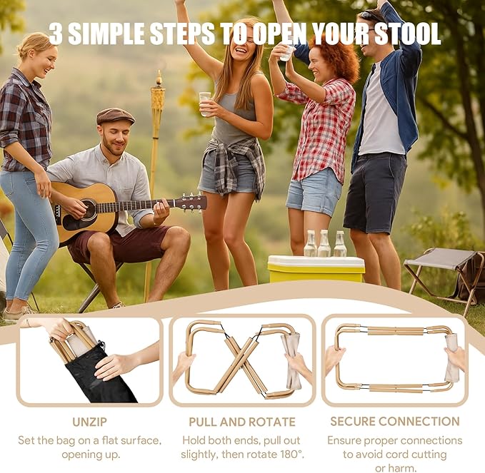 Camping Stool2-Pack Portable Folding Stool with Carry Bag 12in Portable Folding Chair Collapsible Camp Stool Outdoor Footstool for Travel Walking Hiking Fishing Picnic (Khaki(2-Pack))
