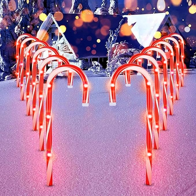 Christmas Candy Cane Pathway Makers Lights 10 inch Set of 10 Candy Canes Lights Outdoor Candy Cane Lights Christmas Decorations Outdoor