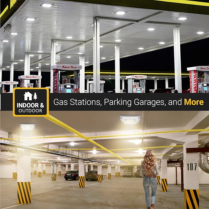 NUWATT 150W Waterproof LED Canopy Lights for Gas Station 4000K/5000K Selectable 21250LM Dimmable 120-277V IP67 Rated Indoor &amp Outdoor LED Parking Garage Lighting or Light for Carport