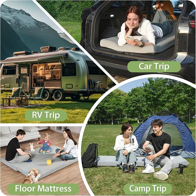 3.5 Extra Thick Foam Camping Mattress Waterproof Cover &amp Travel Bag Portable Sleeping Pad for Car/Tent/Cot/SUV/Trunk/Floor/Guest Bed