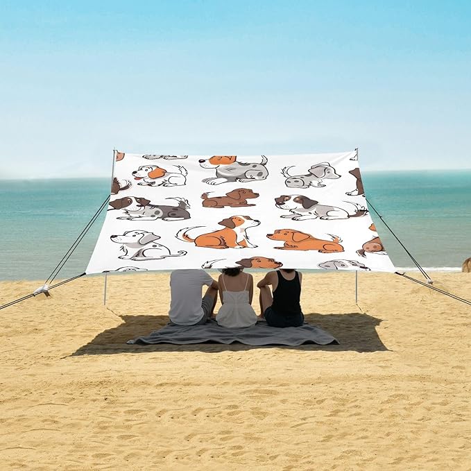 Comical Dogs Camping Sun Shelter Beach Tent Portable Beach Sun Shade Outdoor Canopy for Camping Trips Fishing Picnic
