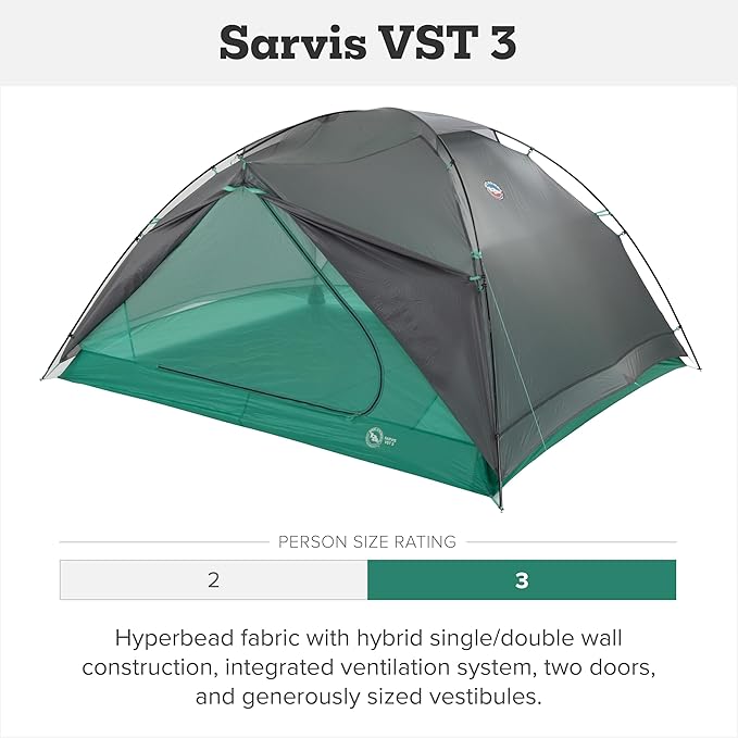 Big Agnes Sarvis VST - Backpacking Tent for Camping 3 Season Ultralight Waterproof