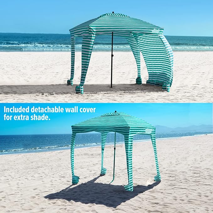 Qipi Beach Cabana - Easy to Set Up Canopy Waterproof Portable 6' x 6' Beach Shelter Included Side Wall Shade with UPF 50+ UV Protection Ultimate Sun Umbrella - for Kids Family &amp Friends