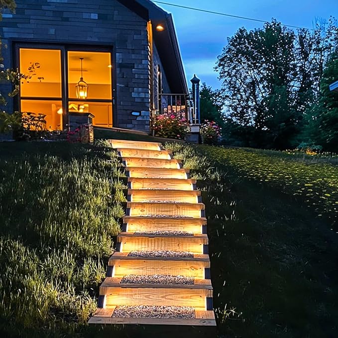 Solar Step Lights - 8 Pack Waterproof IP67 Outdoor Deck &amp Staircase Lights (Warm Brown)