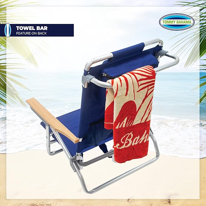 Tommy Bahama 5-Position Classic Lay Flat Folding Backpack Beach Chair Polyester Navy