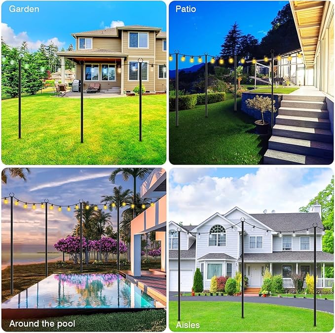 LETIANPAI 10 Pack String Light Poles10 Ft Metal Poles with Fork for Outdoor String LightsOutdoor Light Poles with ForkPoles/Post/Stand for Outside