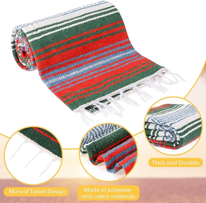 Macarrie 12 Pcs Mexican Beach Blankets Bulk Large Thick Serape Blanket Colorful Striped Yoga Throw for Outdoor Beach Park Picnic Car Couch Home