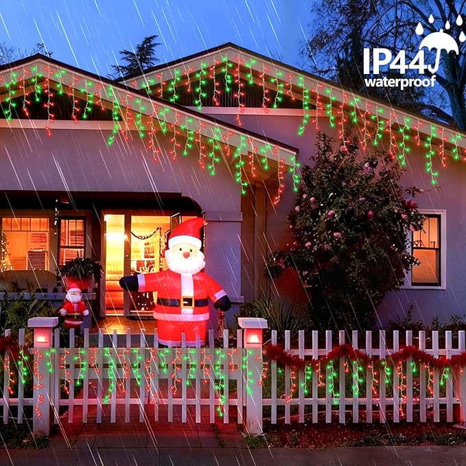 YEGUO 66ft 800 LED Red and Green Icicle Lights Outdoor Waterproof 160 Drops Icicle String Lights Connectable 8 Modes Icicle Christmas Lights with Memory Timer