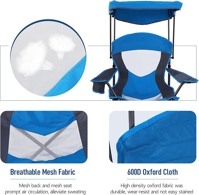 ALPHA CAMP Camp Chair with Shade Canopy Folding Camping Chair with Cup Holder and Carry Bag for Outdoor Camping Hiking Beach Heavy Duty 300 LBS Royal Blue