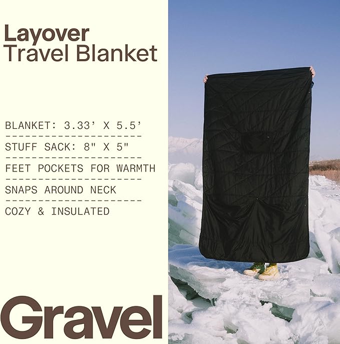 Gravel Layover Travel Blanket – Ultra-Light Compact Blanket for Camping and Outdoor Adventures - Down Alternative Portable Travel Blanket for Layovers &amp Road Trips (Black)
