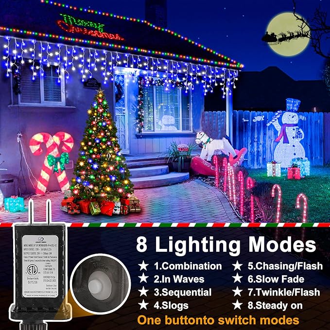 Christmas Lights Outdoor 2 Pack Total 98FT 960 LED Ice Lights for Outside with 180 Drops 8 Modes Timer Memory Plug in Waterproof for Holiday Eaves Yard Roof Party Decor (Blue and Cool White)