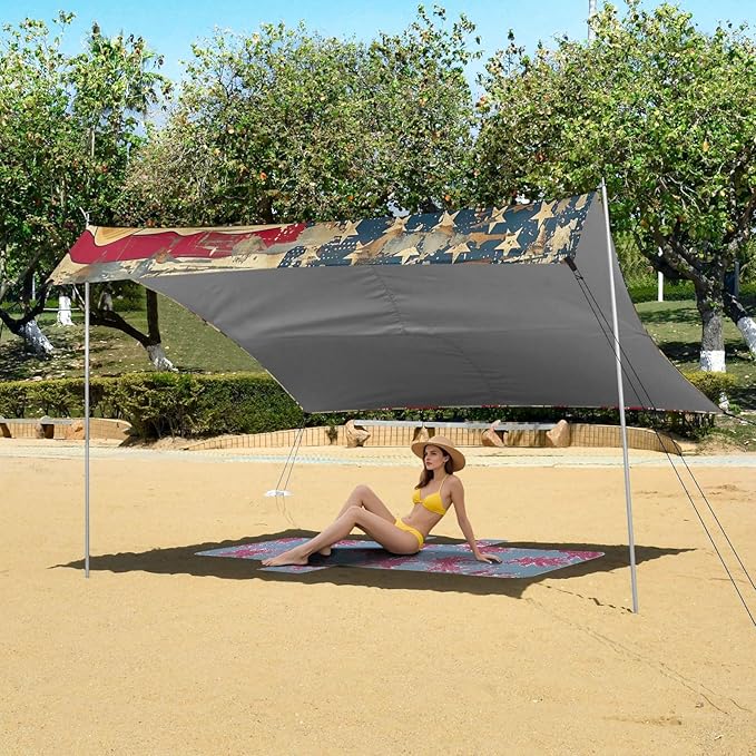 Vintage Baseball Pattern Beach Tent Sun Shelter 9.2' x 10.5' Beach Canopy with 4 Sandbags 4 Stability Poles Sand Shovels - Tent Canopy for Beach Camping Fishing Picnics