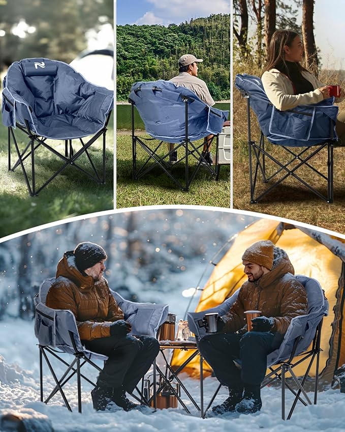NAIZEA Heated Camping Chair Oversized Heated Folding Outdoor Chair for Adults with 3 Heat Levels Portable Foldable Patio Lounge Chair for Sports Outdoors Camp Battery NOT Included