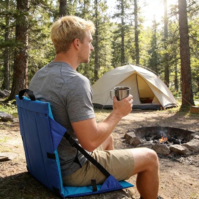 Folding Stadium Seat Cushion with Backrest Portable Bleacher Pad for Camping Fishing15.8'' x 16.5''Lightweight Chair with Backrest for Outdoor Sports and Concerts(Blue and Purple)