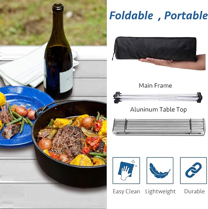 Grope Small Folding Camping Table with Aluminum Table Top Beach Table for Sand with Carrying BagPrefect for Outdoor Picnic BBQ Cooking Festival (Silver-M)