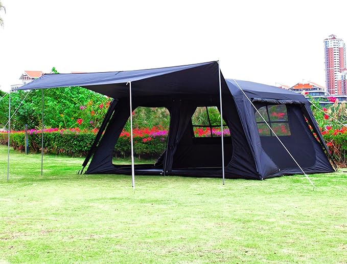 KTT Extra Large Tent 12 Person(A)Awning Family Cabin Tents2 Rooms4 Doors and 4 Windows with MeshStraight WallWaterproofDouble LayerBig Tent for OutdoorPicnicCampingFamily Gathering。