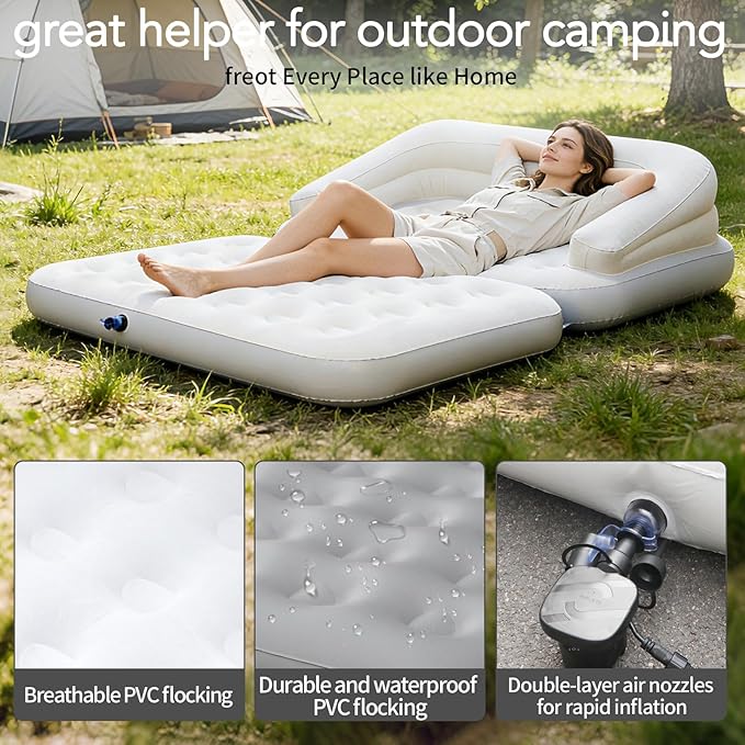 Full Size Inflatable Sofa Bed with Air Pump2-in-1 Blow-Up Couch and Folding Air Mattress Bed for HomeCampingand Guests