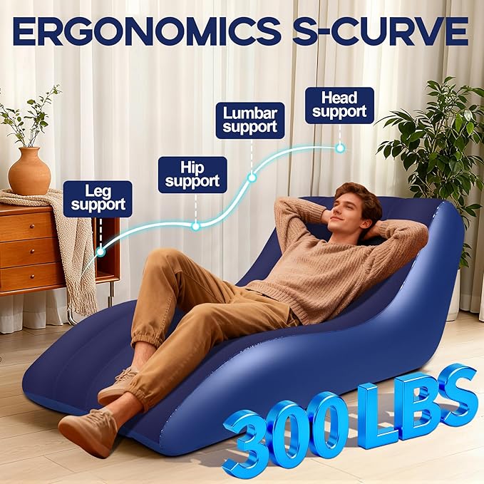 Inflatable Chair for AdultsInflatables Chairs with Flocked Surface Inflatable Lounge Chair with Backrest Comfort Ergonomic Inflatable CouchInflatable Couch for Camping Blue