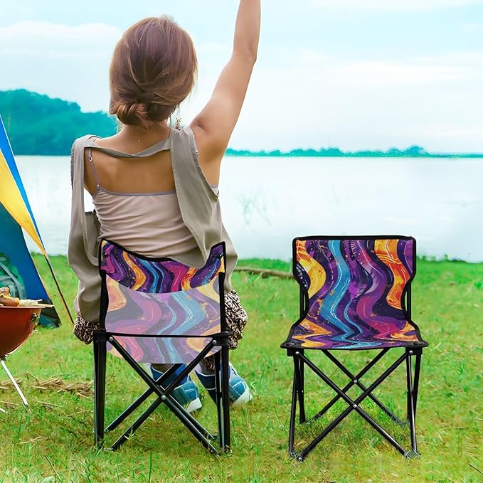 Abstract Colorful Rainbow Collapsible Portable Chairs for Adults Ultra Lightweight Ultralight Camp Chair with Carrying Bag Lawn Chair for Camp Lawn