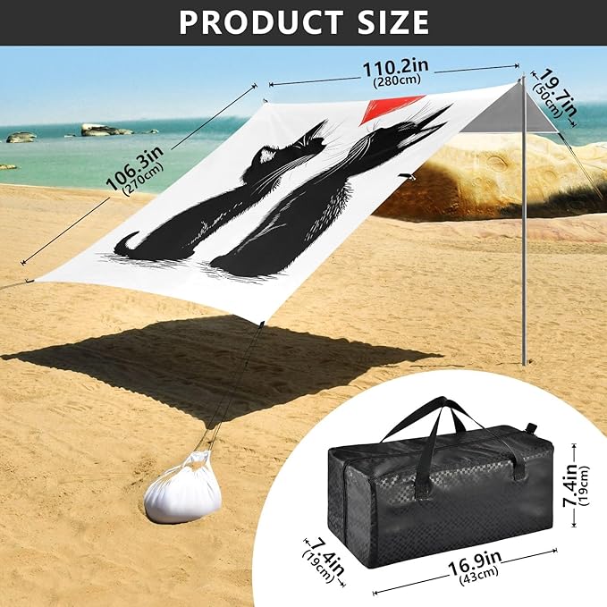 Camping Sun Shelters Black Cats Red Heart Beach Canopy 126 * 110.2in