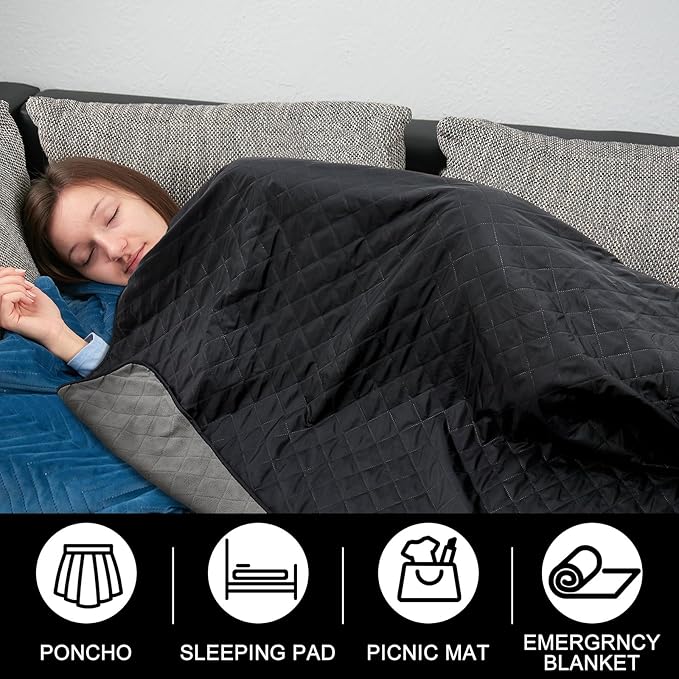 Tranqun 4 Pcs Large Outdoor Blanket 78'' x 55'' Quilted Windproof Waterproof Fleece Sandproof Stadium Foldable Warm Blanket for Camping Picnic Sporting Events Cold Weather (Classic Color)