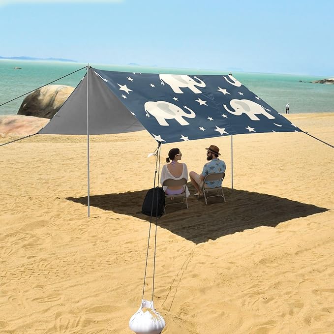 Elephant and Stars Camping Sun Shelter Beach Tent Portable Beach Sun Shade Outdoor Canopy for Camping Trips Fishing Picnic