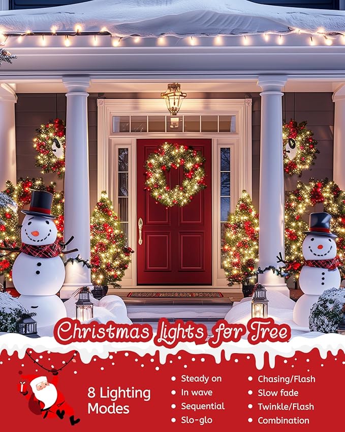 Minetom Christmas Lights 128ft 400 LED Outdoor Christmas Tree Lights with Remote 8 Modes String Lights Plug-in Mini Xmas Tree Lights with Timer for Outside Party Decor Warm White