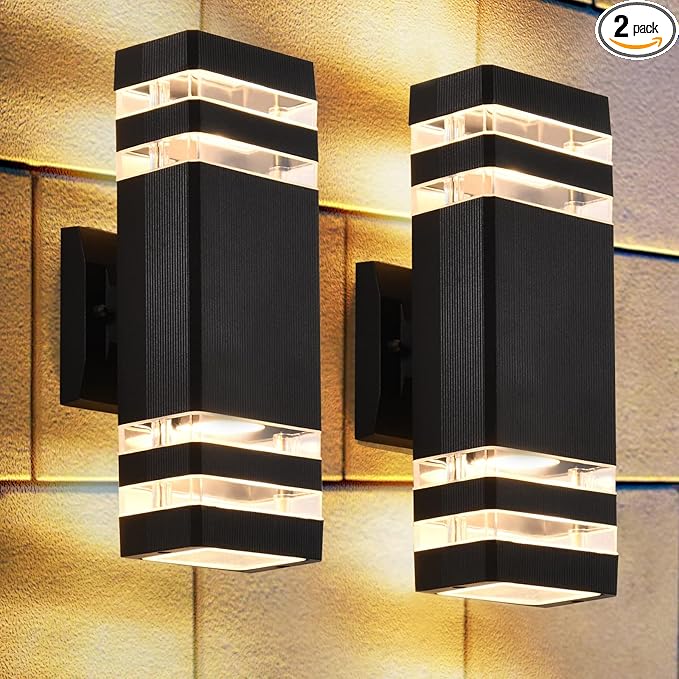 DASTOR 2 Pack Outdoor Wall Lights Up and Down Porch Lights Outdoor Wall Mount Light Fixture Aluminum Waterproof Exterior Lights for House Porch Garage