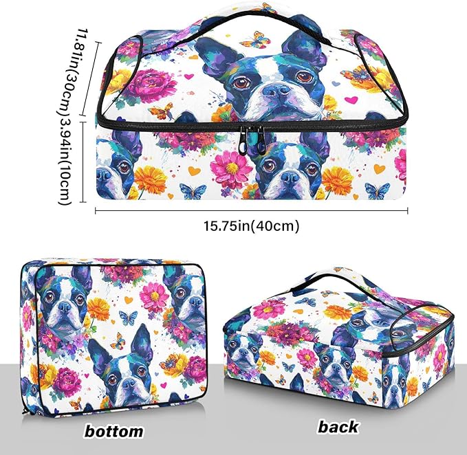 Casserole Carrier Adorable Pattern Colorful DogsInsulated Casserole Carrier for Hot or Cold Food Thermal Lunch Tote for Potluck Parties Picnic Beach Fits 9 x 13 Inches Baking Dish