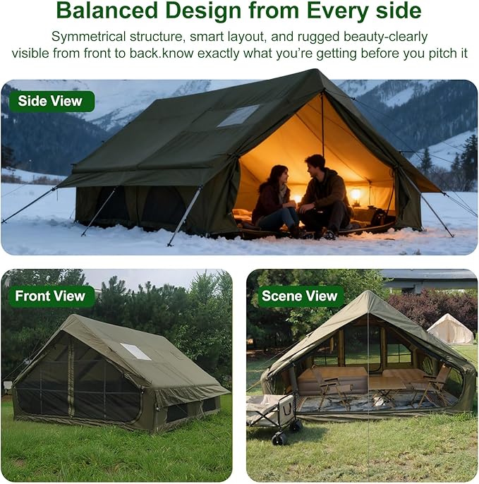 Inflatable Cotton Canvas Tent 12㎡ Waterproof &amp Windproof Family Shelter for 4–10 Campers All-Season Outdoor Tent with Skylight and Stove Jack