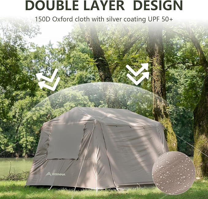 BISINNA 4 Person Camping Tent Family Cabin Tents with Full Rainfly Waterproof Large Double Layer Glamping Tent for Car Camping Outdoor Picinic