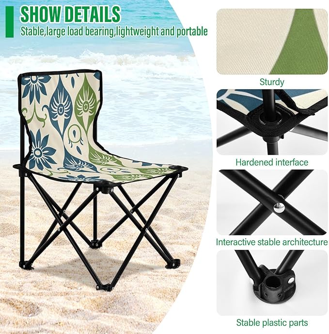 Blue Green Texture Portable Camping Chairs Folding Chair - Durable Oxford Fabric Lightweight Iron Frame Easy Fold Design - Ideal for Outdoor Activities Camping Fishing and Travel