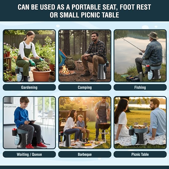 NUMANU 2026 Upgraded XXL Collapsible Stool &amp 3IN1 Cushioned Carry Bag 2.7-19.7 Height Adjustable Max 1000lbs Portable Retractable Telescoping Seat Foldable Camping Stool for Adults (XXL Roun