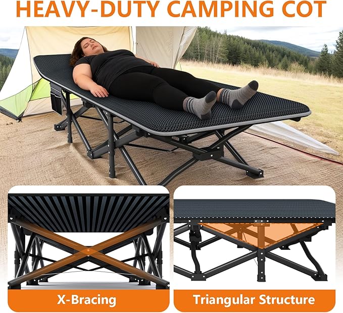 ATORPOK Oversized Camping Cot for Adults with Cushion Comfortable Extra Wide 31.5'' Folding Bed for Sleeping Lightweight Folding Bed with Carry Bag Supports 500 lbs