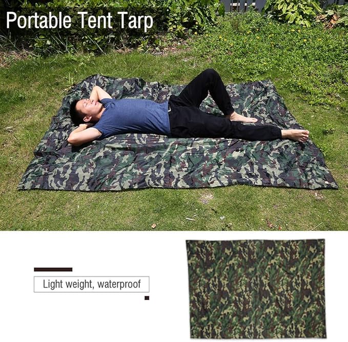 Lightweight Outdoor Cam Hiking Tent Tarp Waterproof Picnic Mat Shelter Tent Tarp Rain Fly with Drawstring Carrying Bag for Backpacking and Outdoor Living Camouflage Survival Gear(3*2.9M)